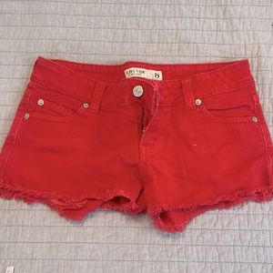 Warm red jean shorts size small. See description for measurements